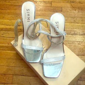 Silver diamond studded sandal heels